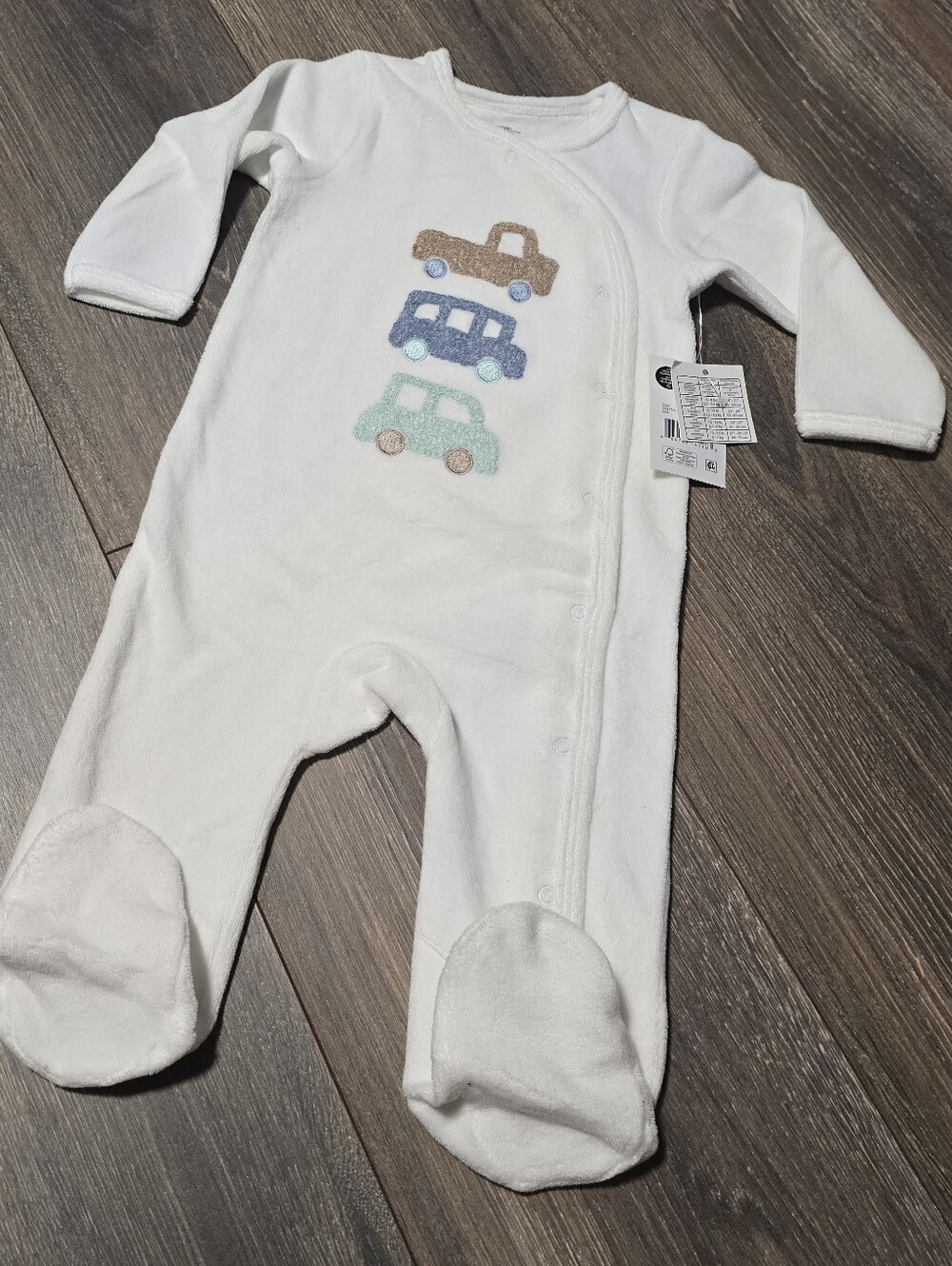 George NEW White Soft Car One Piece Feet PJ Full Length Snaps Size 6-9months NWT